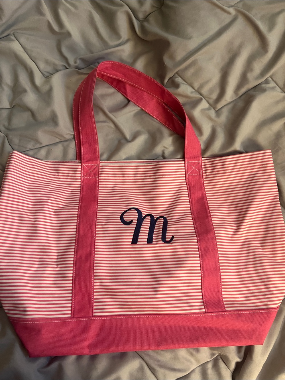 Pink Striped Tote Bag with Monogram - Stylish Everyday Carry